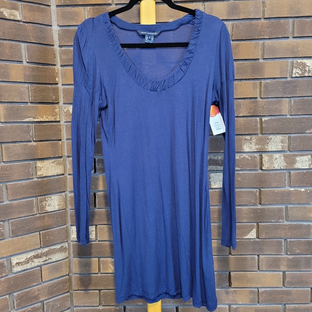 French Connection scoop neck blue with silver glitter thread thin stretch